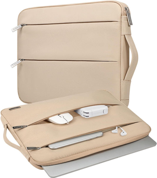 Laptop Sleeve Carrying Case 13 13.6 Inch for Macbook Air 13 M3/M2/M1, Macbook Pro 13, Ipad Pro 12.9, Waterproof Slim Computer Cover Bag with Handle for Women, Apricot